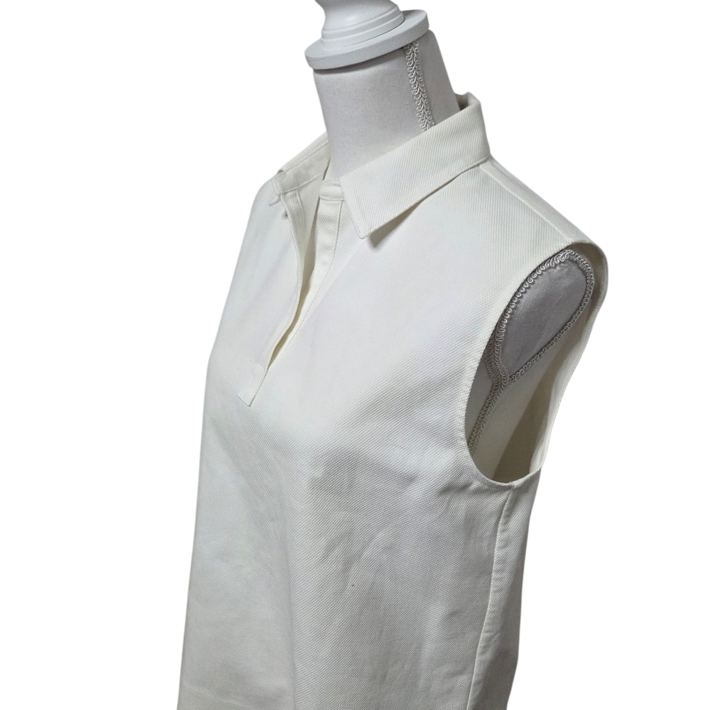 Theory Sleeveless Polo Top Piqué Cotton Polo Shell Shirt White Medium - Picture 4 of 8